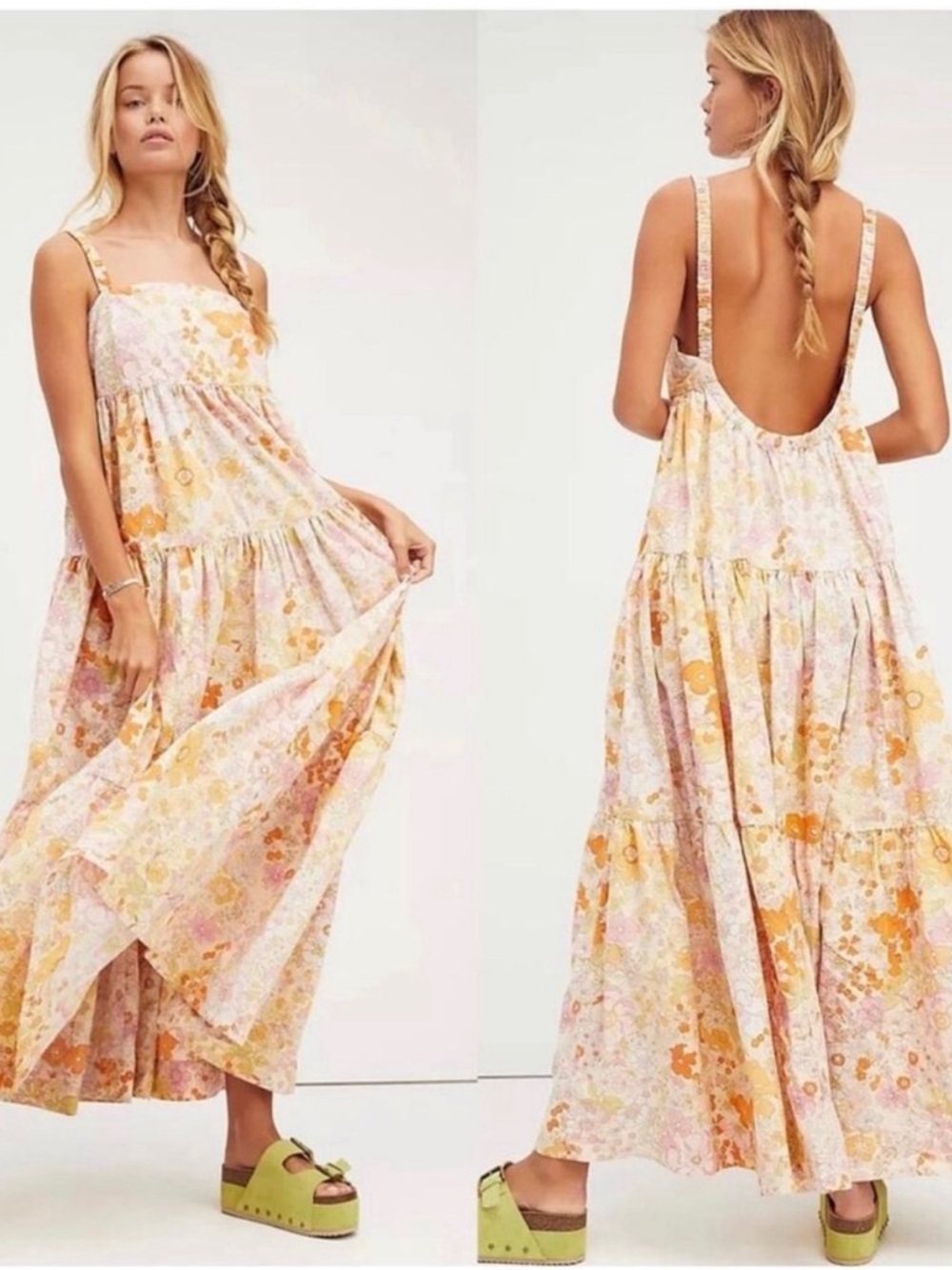 Free People Park Slope Maxi Dress in Light Combo Floral Print - Small